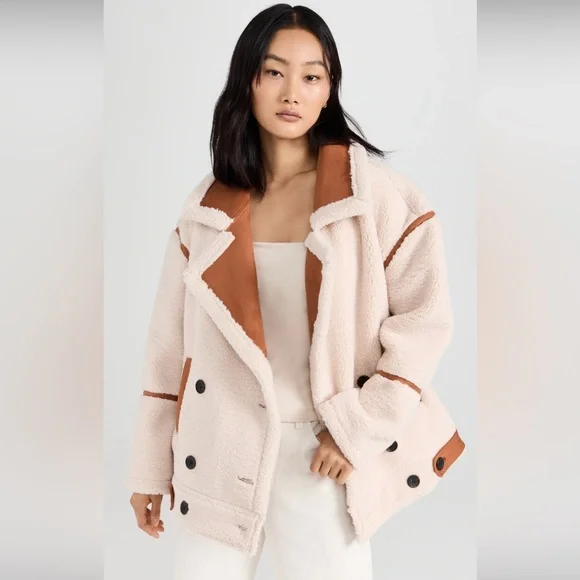 Blank NYC Pick Me Cream & Brown Faux Fur Sherpa Teddy Jacket Coat Sz Medium NWT - Picture 2 of 15